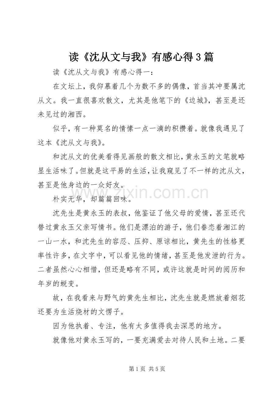 读《沈从文与我》有感心得3篇.docx_第1页