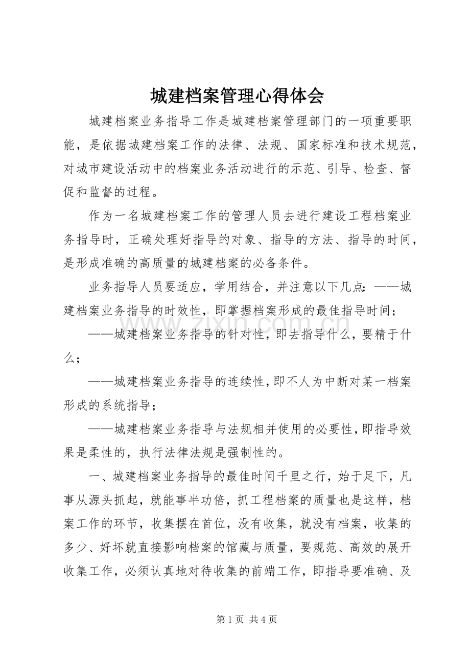 城建档案管理体会心得.docx_第1页