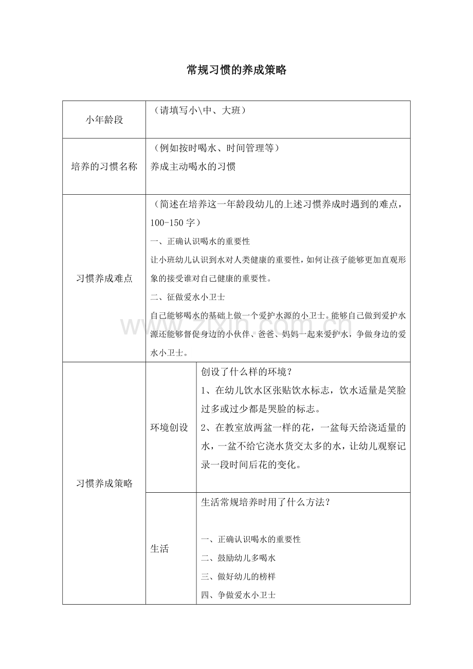 【作业表单】常规习惯的养成策略.docx_第1页