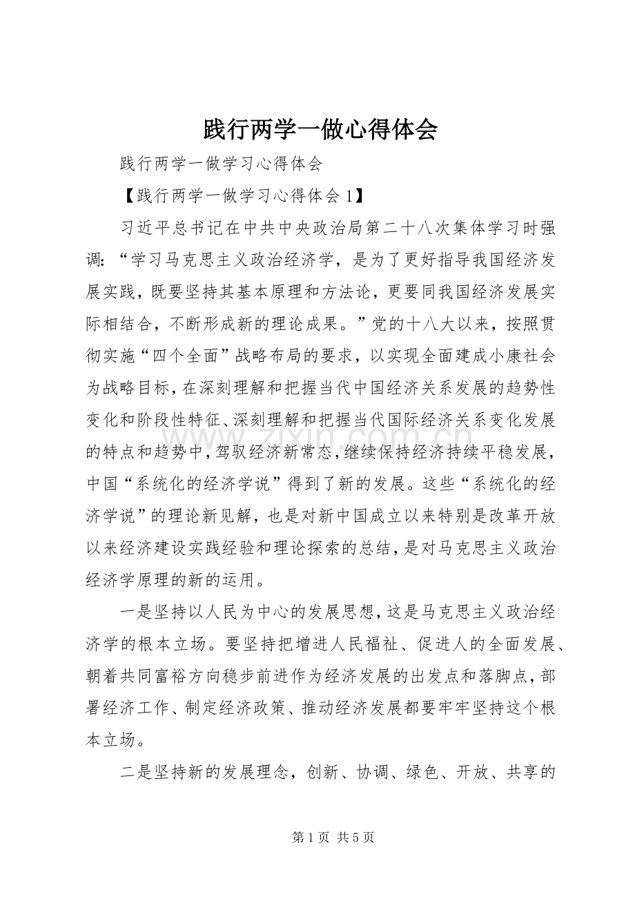 践行两学一做体会心得.docx_第1页