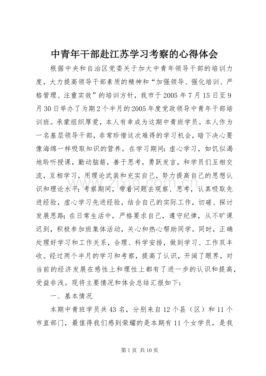 中青年干部赴江苏学习考察的体会心得.docx_第1页