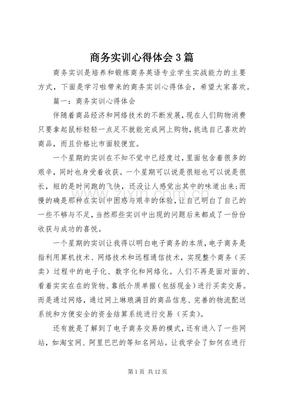 商务实训体会心得3篇.docx_第1页