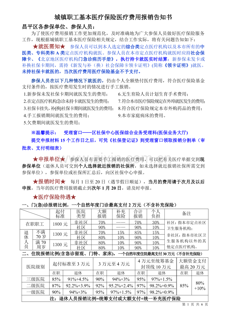 城镇职工基本医疗保险医疗费用报销告知书2015.pdf_第1页