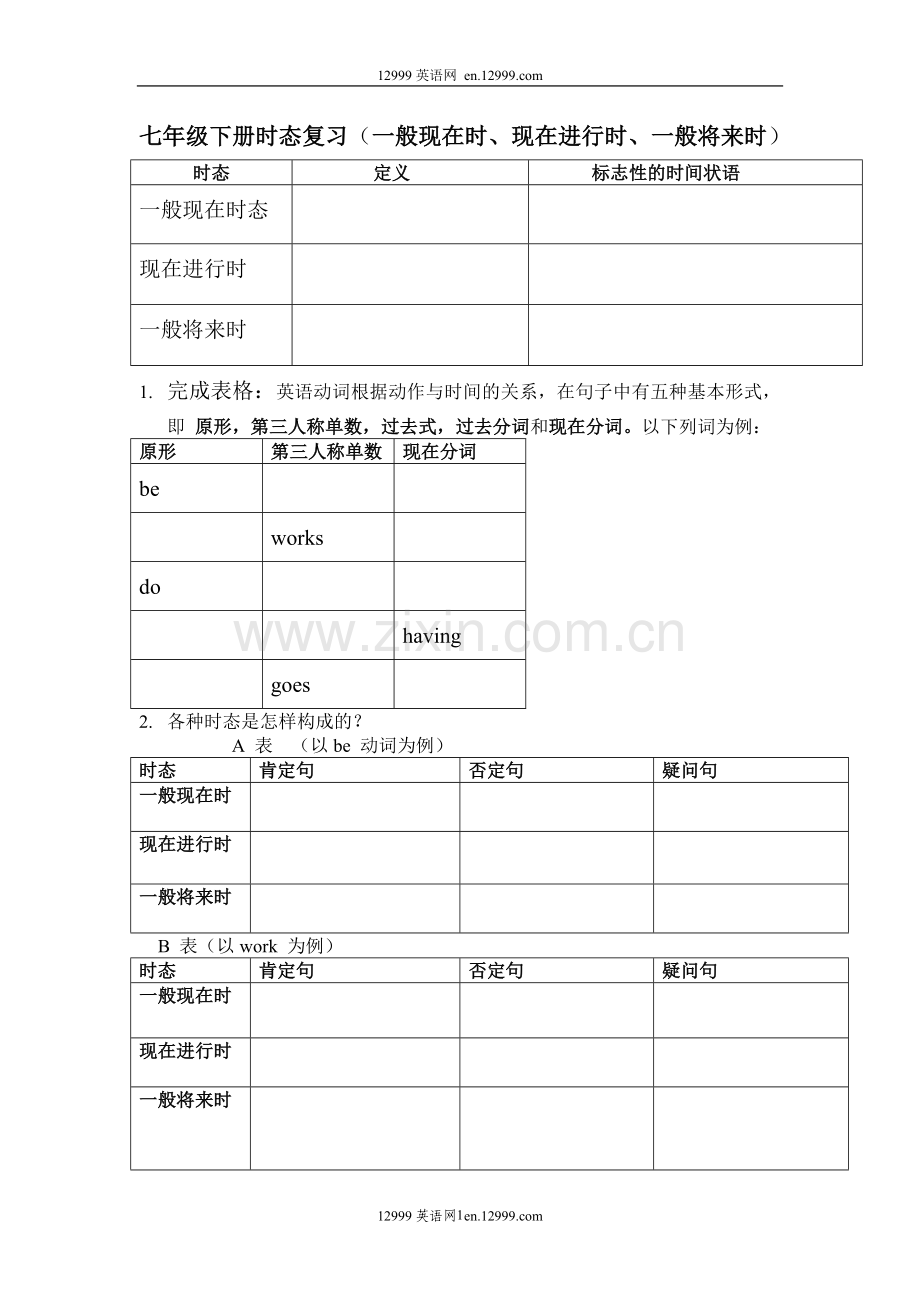 新目标七年级英语下册时态复习题.doc_第1页