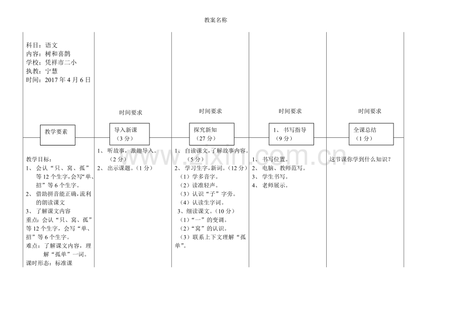 (部编)人教语文一年级下册《树和喜鹊》教案.doc_第1页