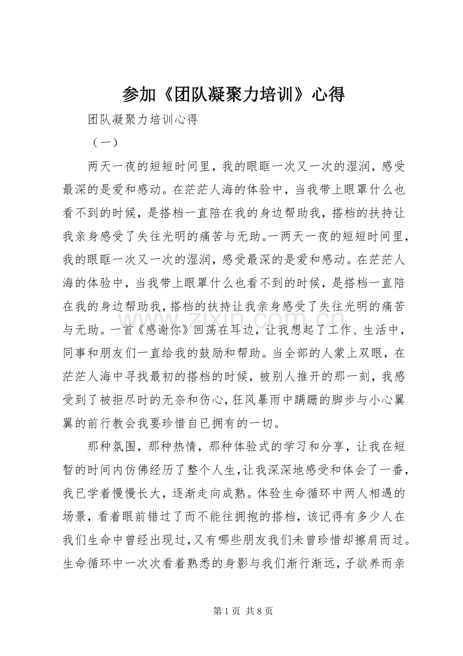 参加《团队凝聚力培训》心得.docx_第1页