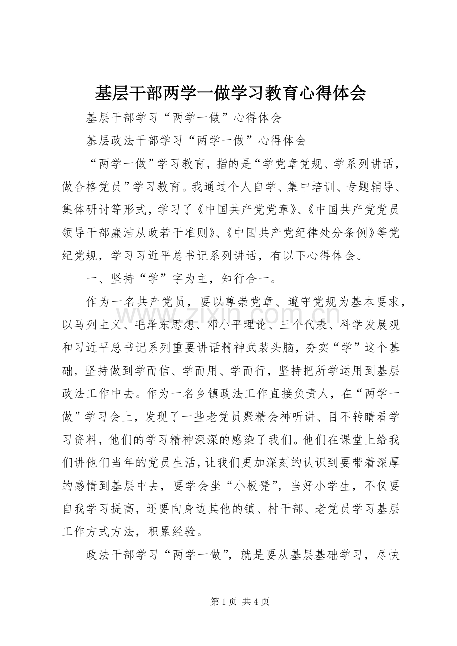 基层干部两学一做学习教育体会心得.docx_第1页