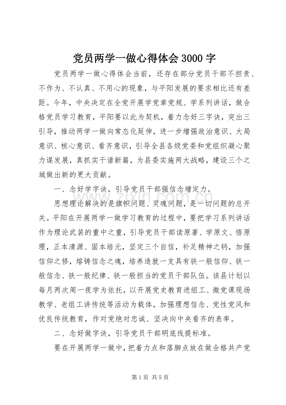 党员两学一做体会心得3000字.docx_第1页