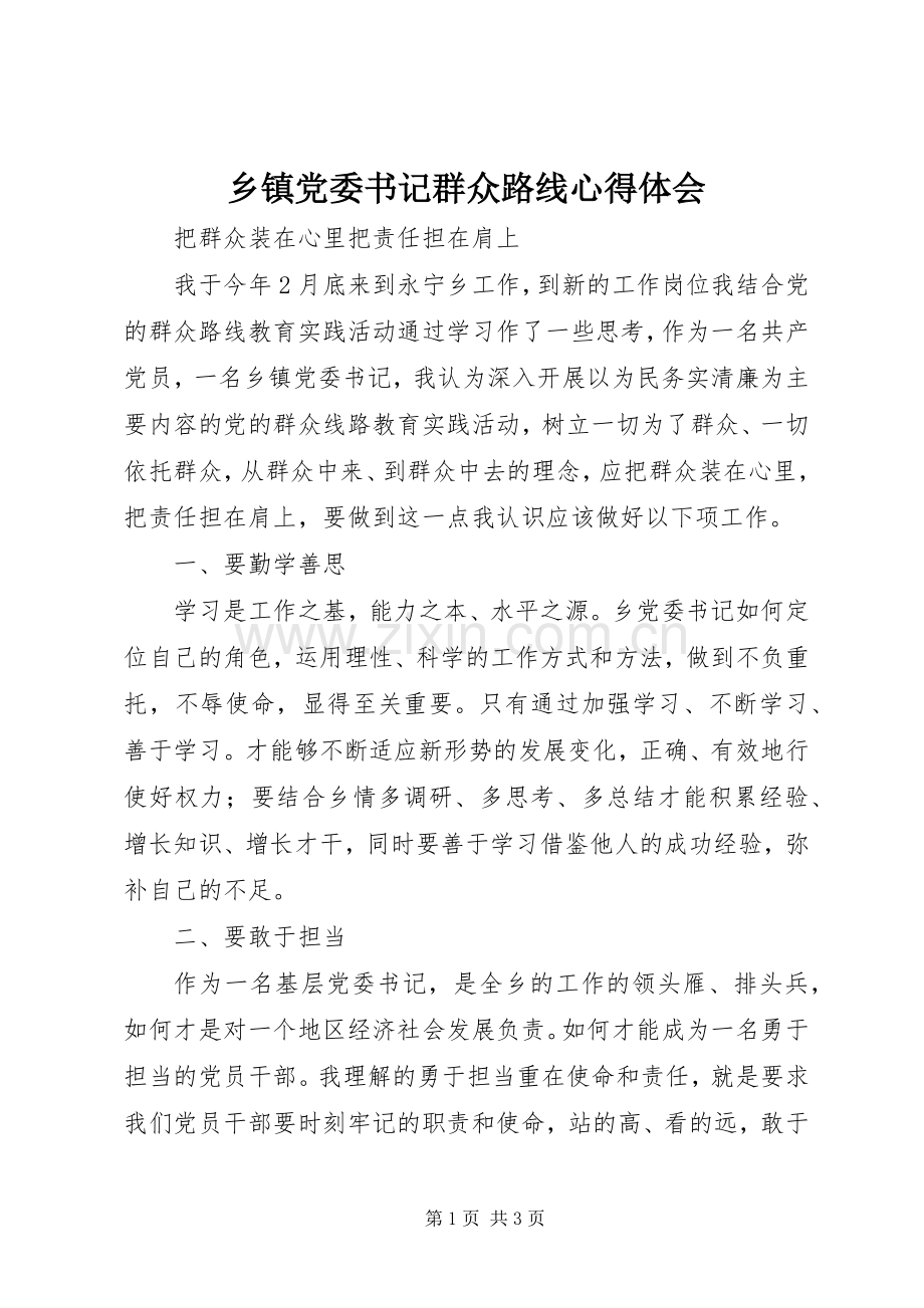 乡镇党委书记群众路线体会心得.docx_第1页