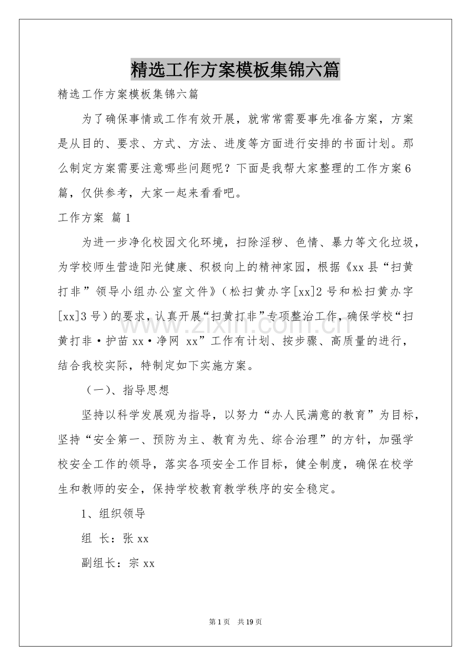 工作方案模板集锦六篇.docx_第1页