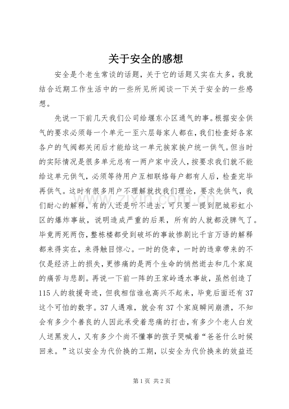 关于安全的感想.docx_第1页