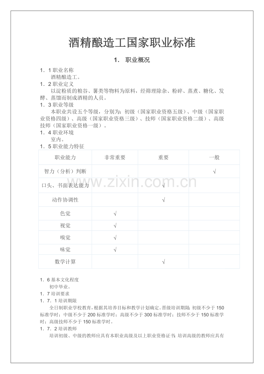 酒精酿造工国家职业标准.docx_第1页