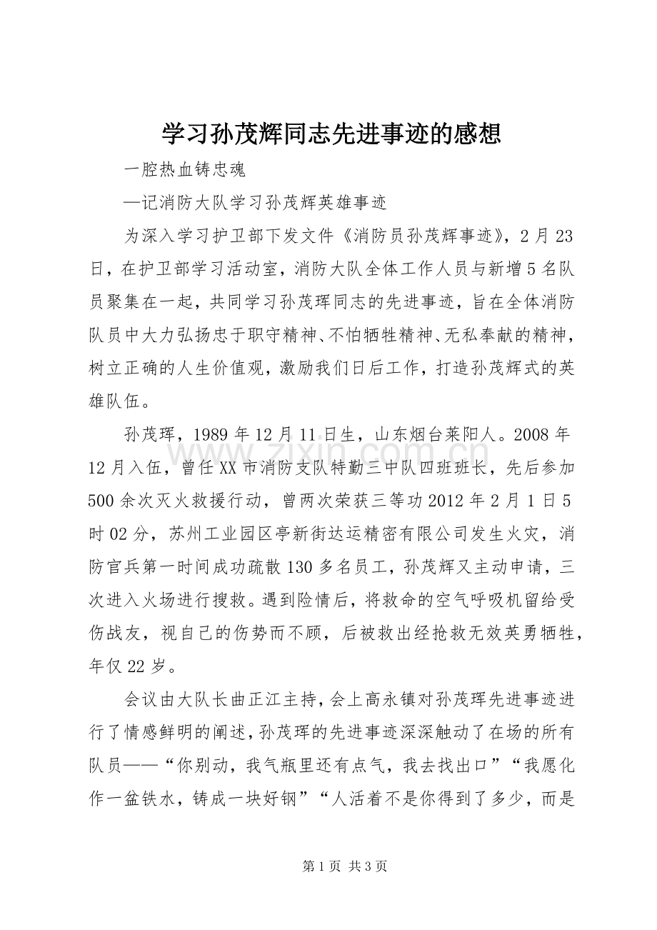 学习孙茂辉同志先进事迹的感想.docx_第1页