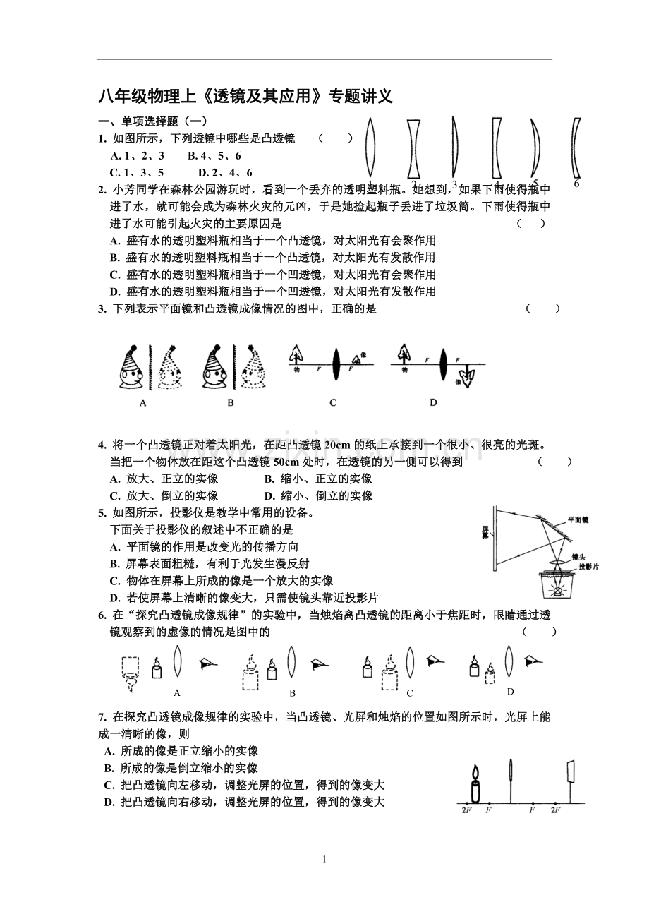 八年级物理上《透镜及其应用》专题讲义.doc_第1页