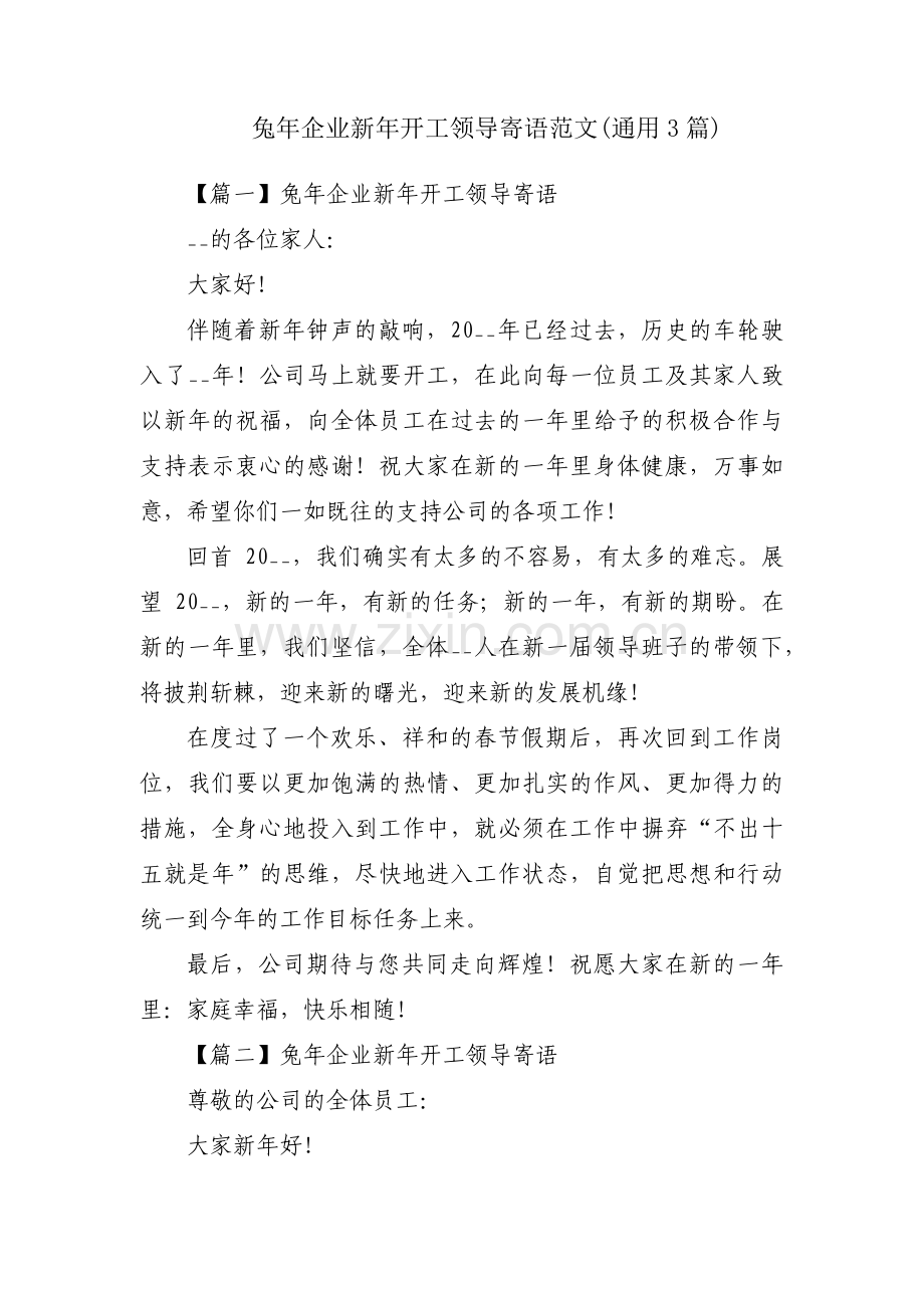 兔年企业新年开工领导寄语范文(通用3篇).pdf_第1页