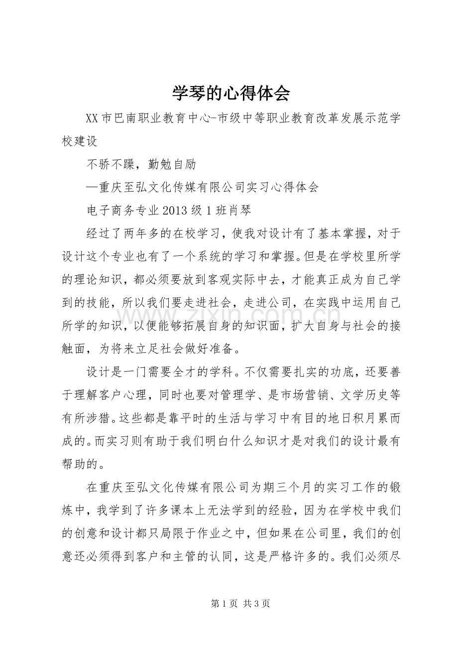 学琴的体会心得.docx_第1页