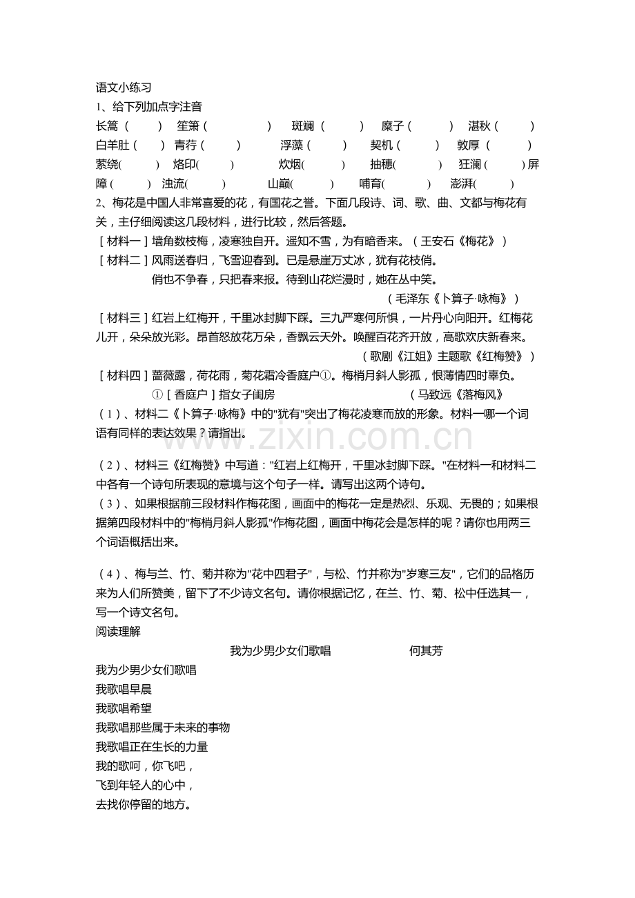 七下语文第六单元小练习二.doc_第1页