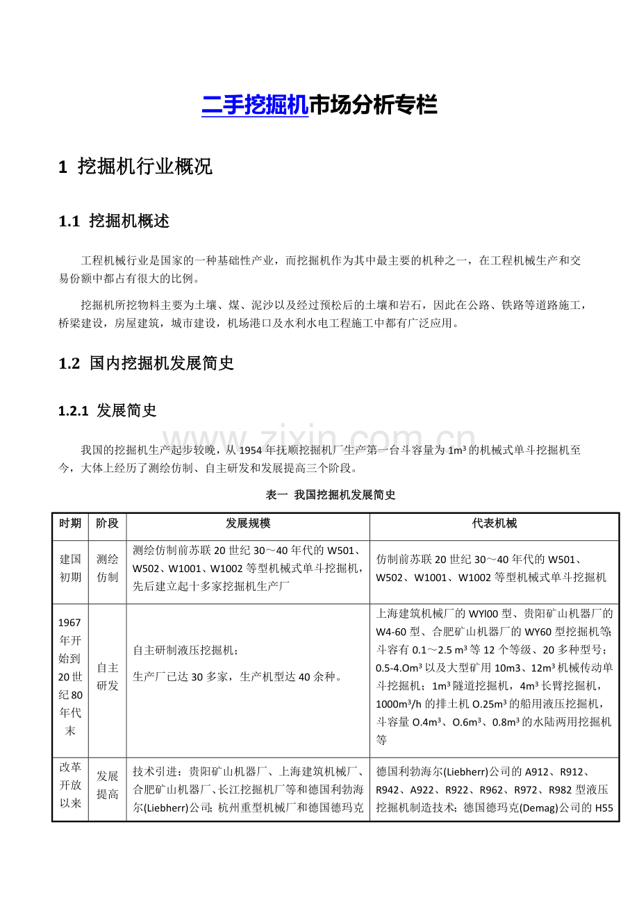 二手挖掘机市场分析专栏.docx_第1页