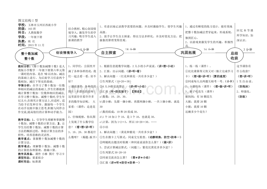 小学数学人教一年级《整十数加、减整十数》--教学设计.doc_第1页