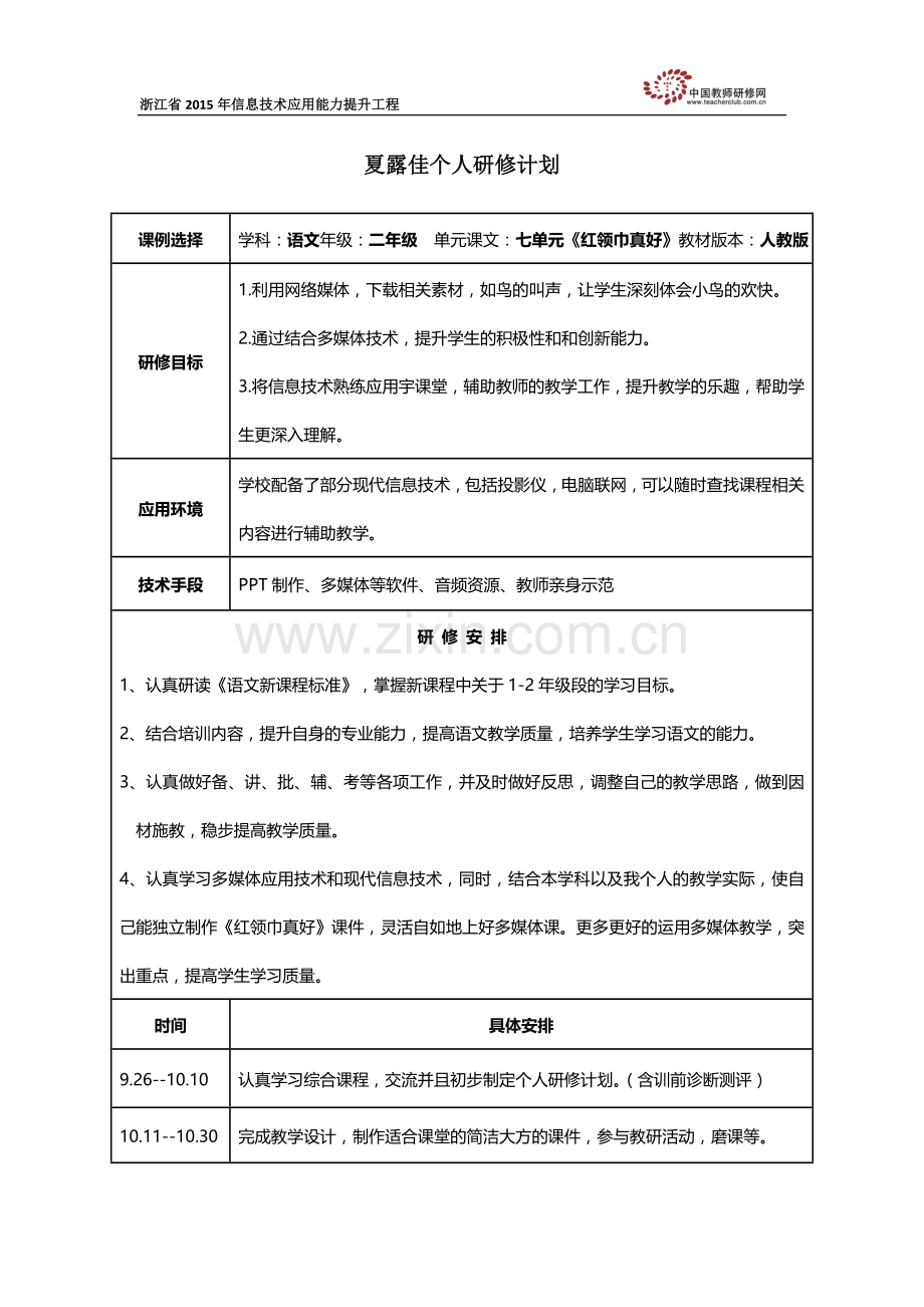 夏露佳个人研修计划.docx_第1页