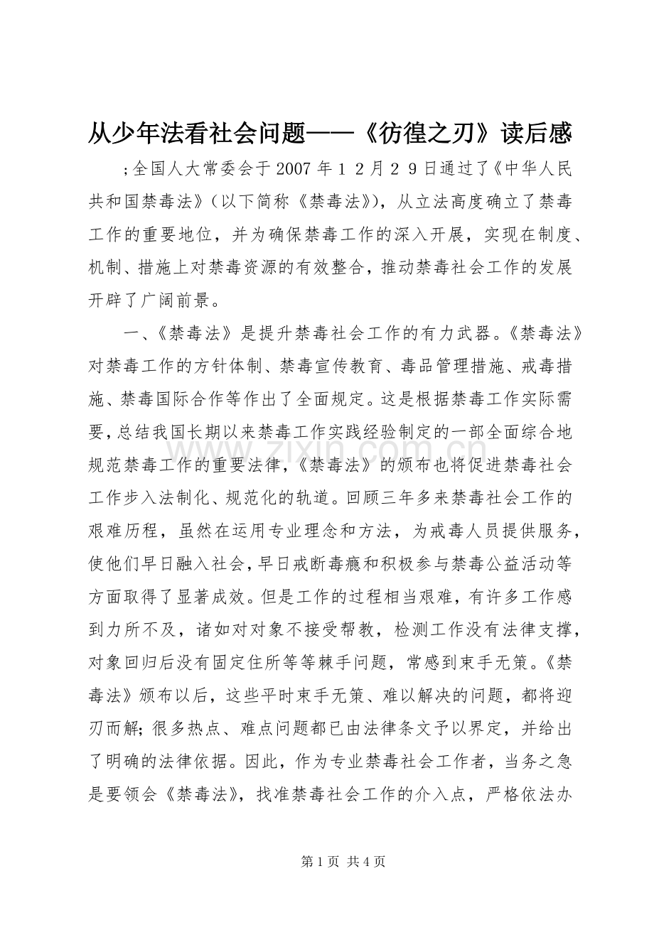 从少年法看社会问题——《彷徨之刃》读后心得.docx_第1页