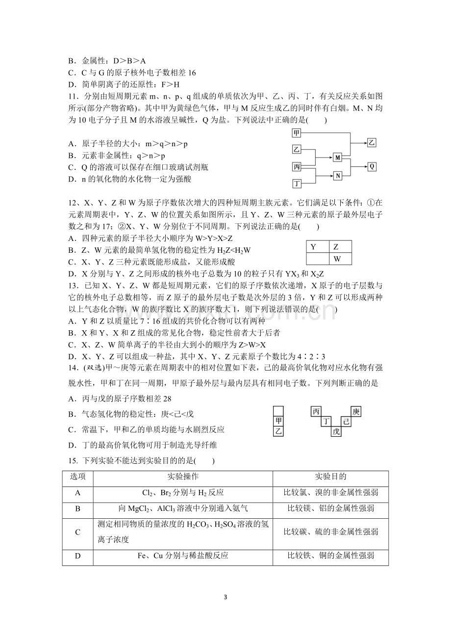 第二节第三课时元素周期表及其应用课后练习学生版.doc_第3页