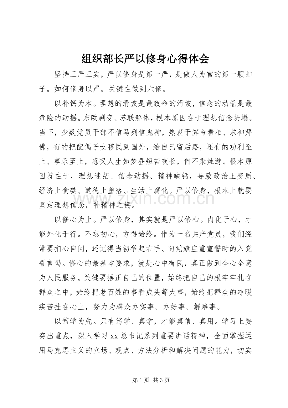 组织部长严以修身体会心得.docx_第1页