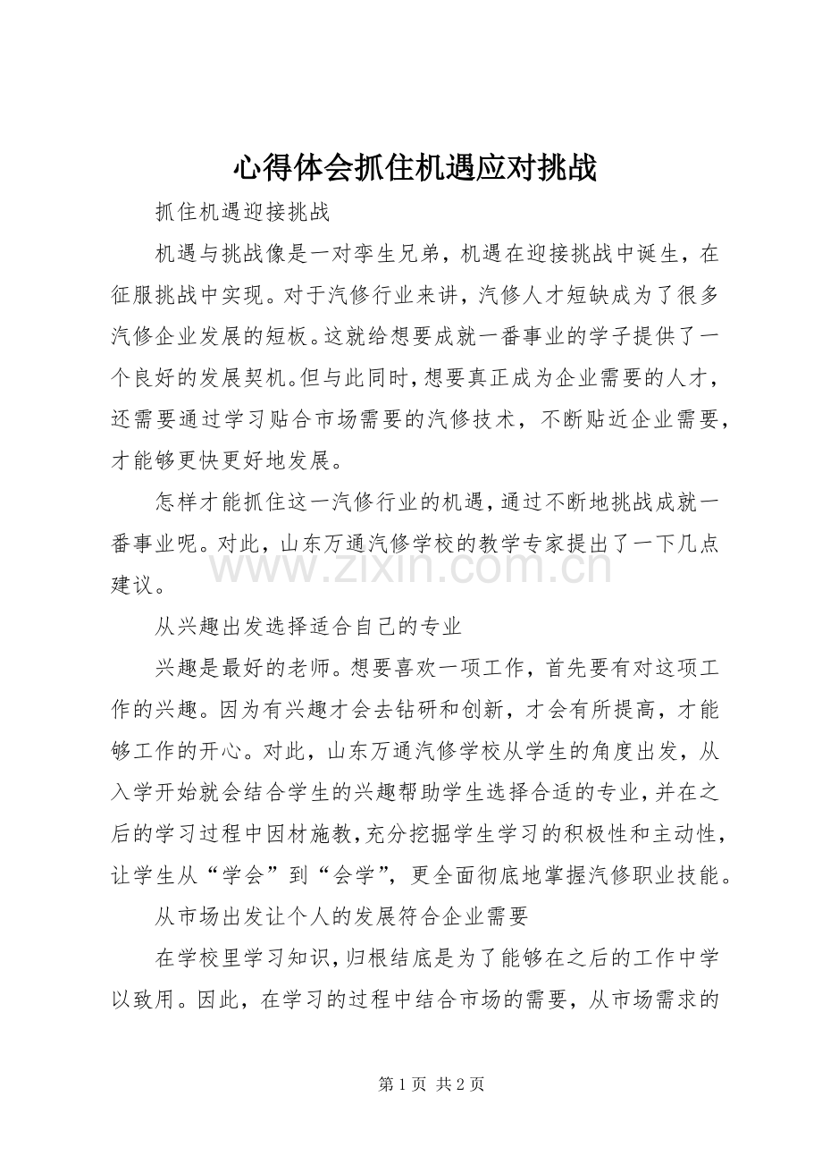 体会心得抓住机遇应对挑战.docx_第1页