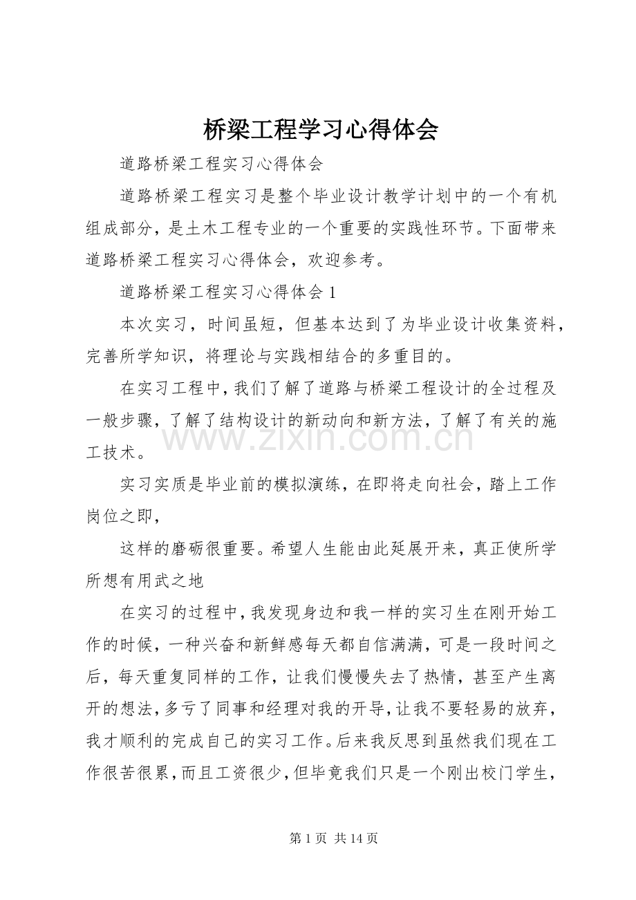 桥梁工程学习体会心得.docx_第1页