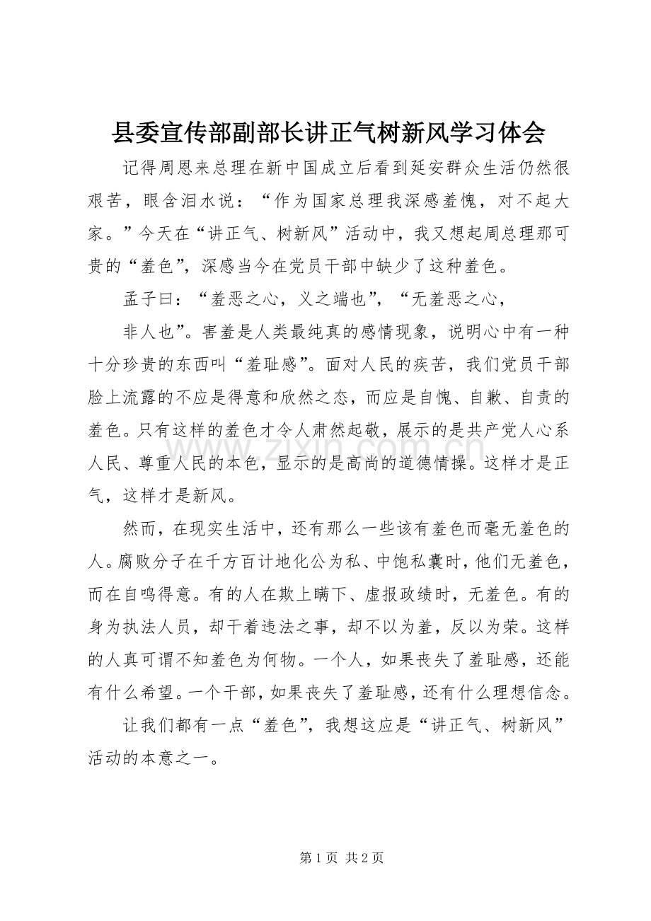 县委宣传部副部长讲正气树新风学习体会.docx_第1页