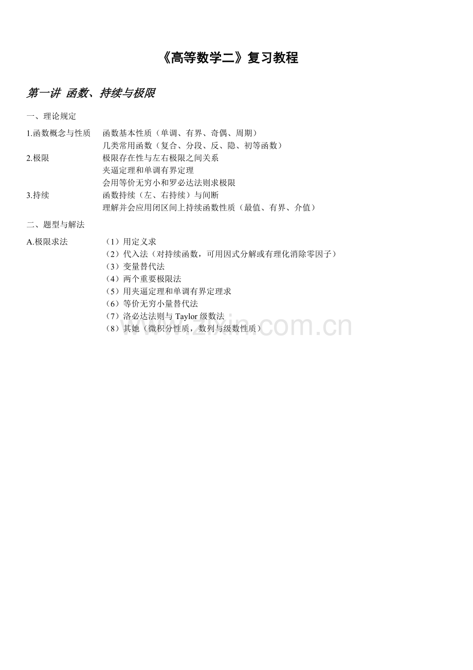 2021年成人高考专升本高等数学二复习教程.doc_第1页