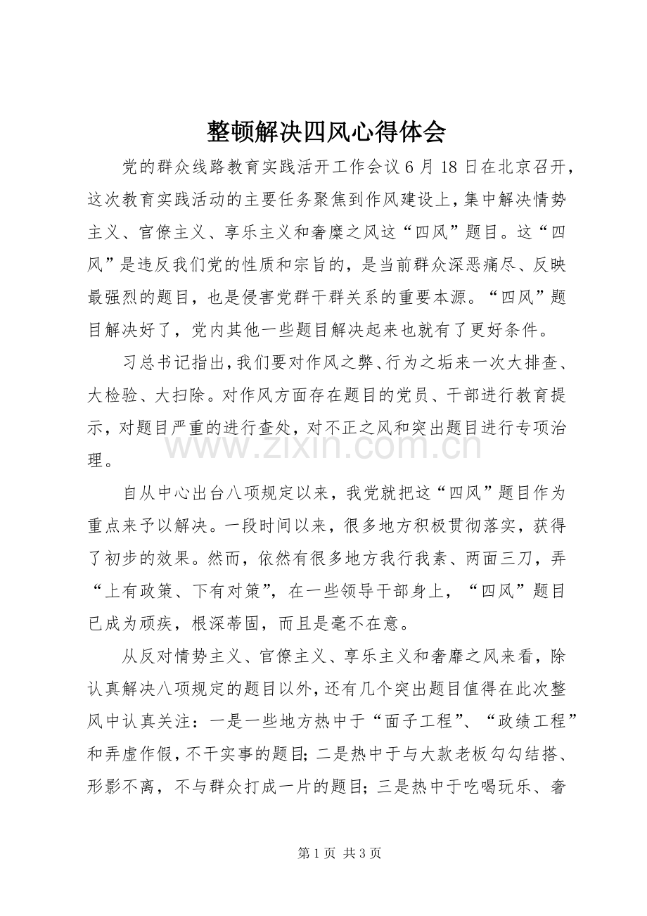 整顿解决四风体会心得.docx_第1页