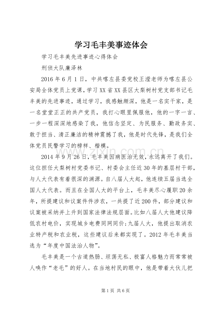 学习毛丰美事迹体会.docx_第1页