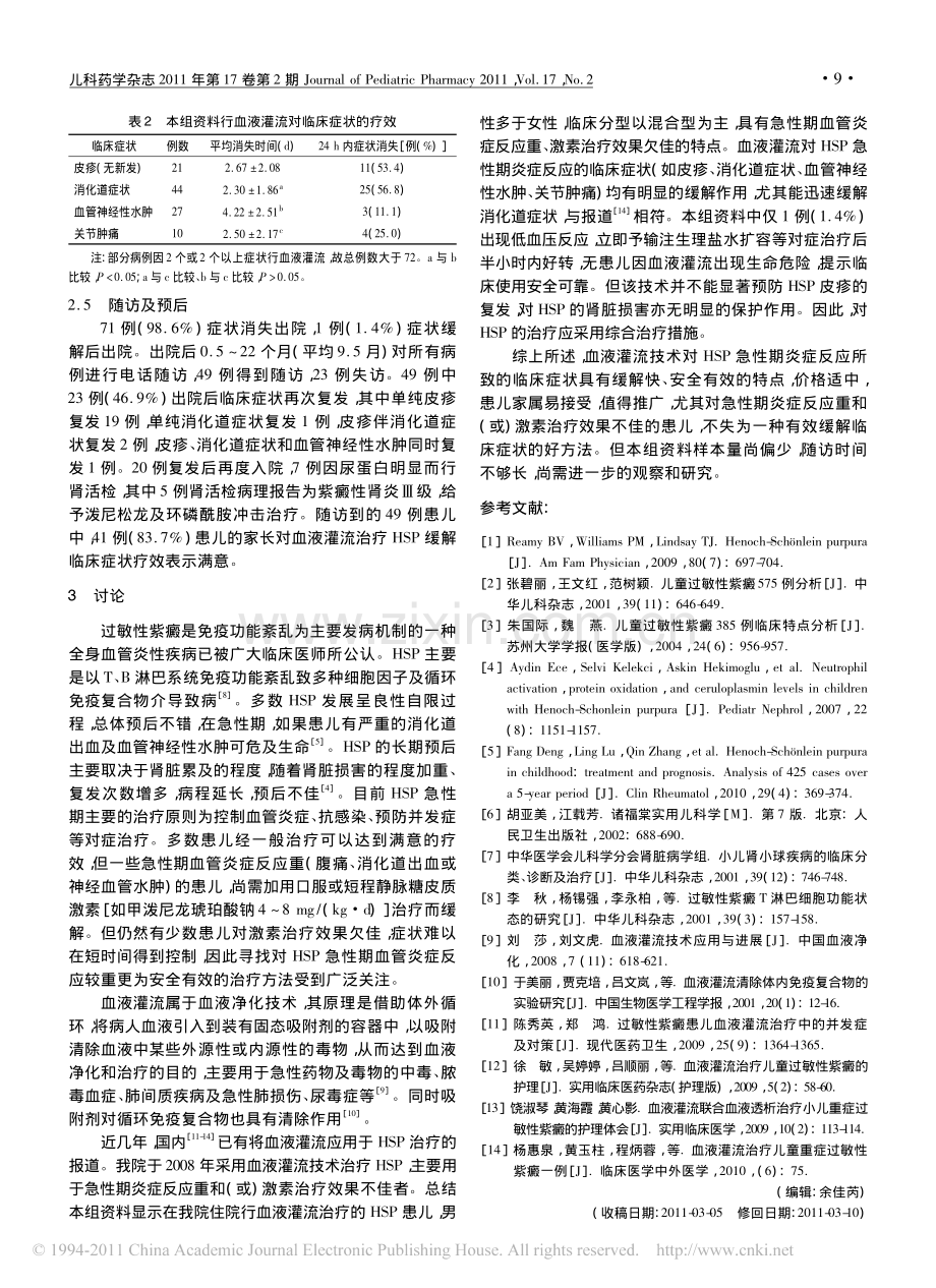 小儿过敏性紫癜血液灌流治疗72例分析.pdf_第3页