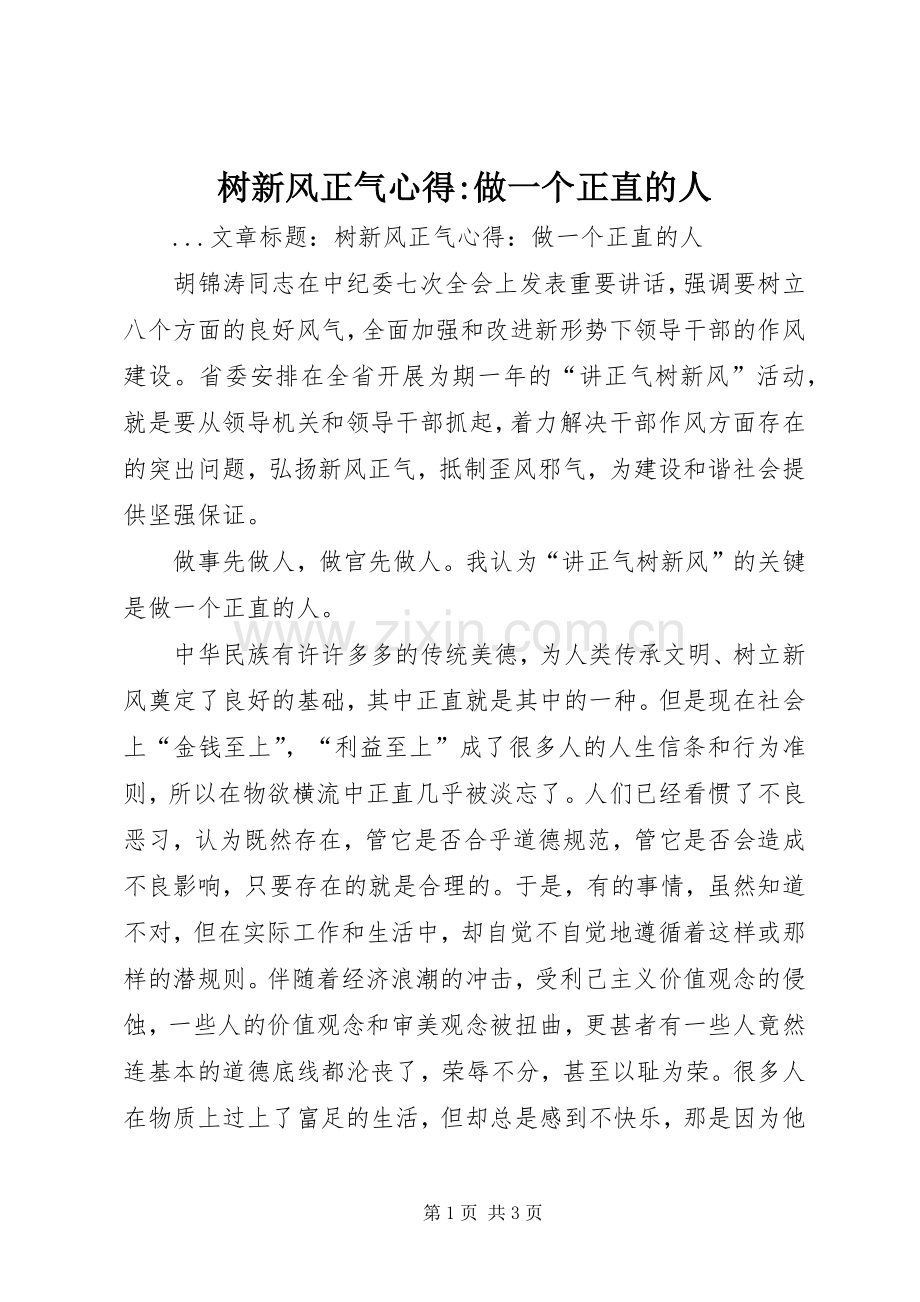 树新风正气心得-做一个正直的人.docx_第1页