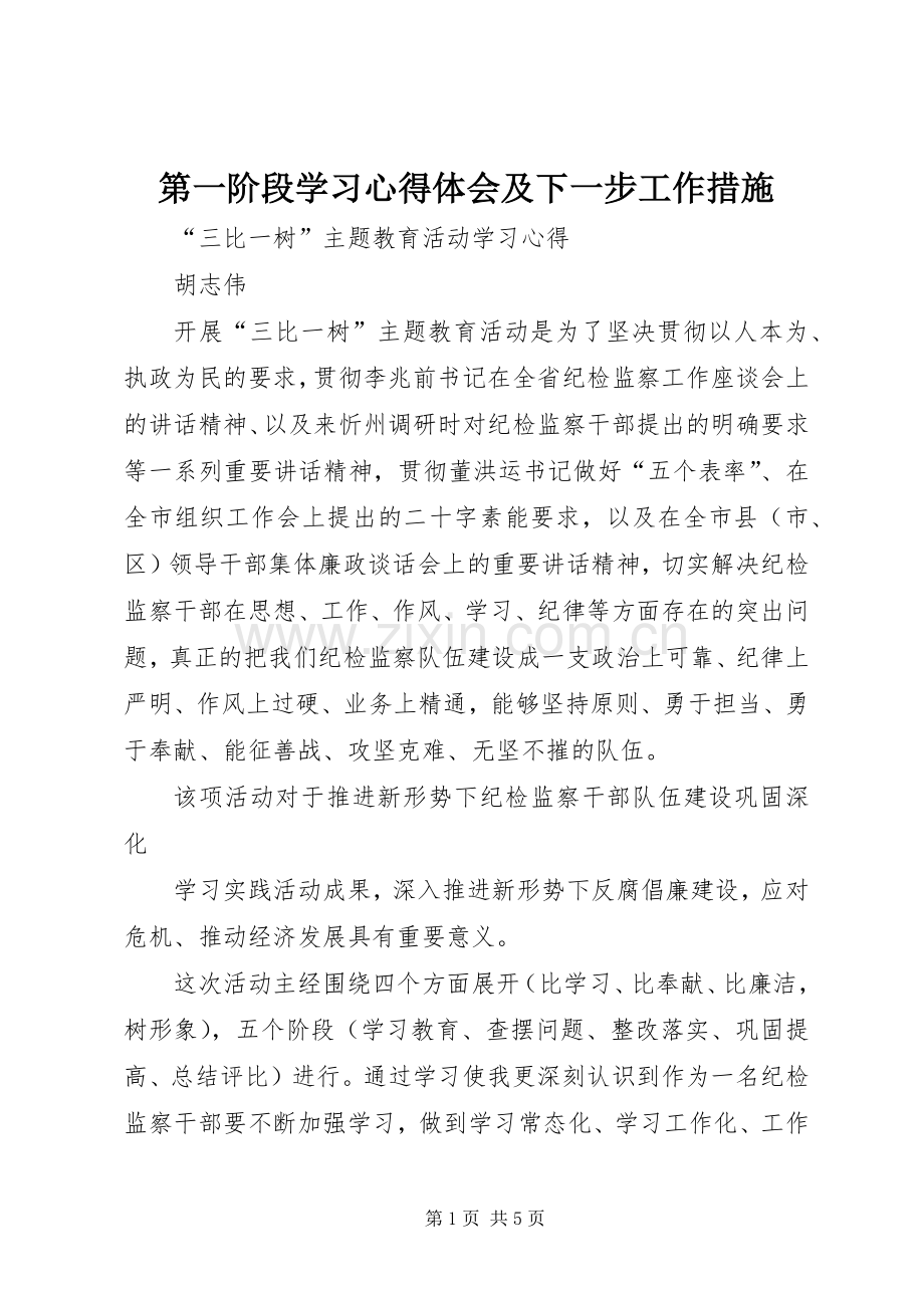 第一阶段学习体会心得及下一步工作措施.docx_第1页