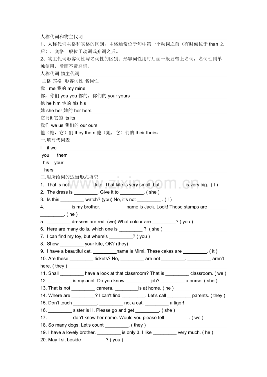 英语人称代词和物主代词用法与练习.docx_第1页