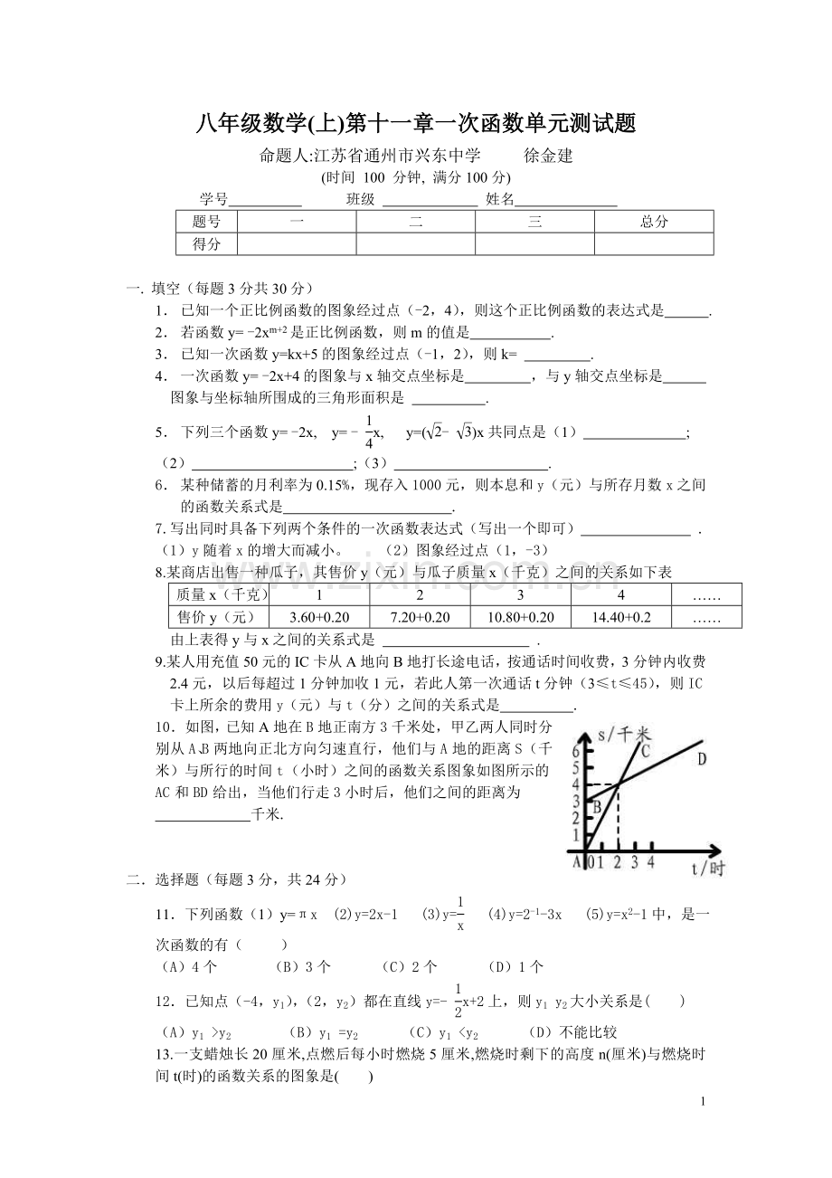 第十一章一次函数单元测试题.doc_第1页