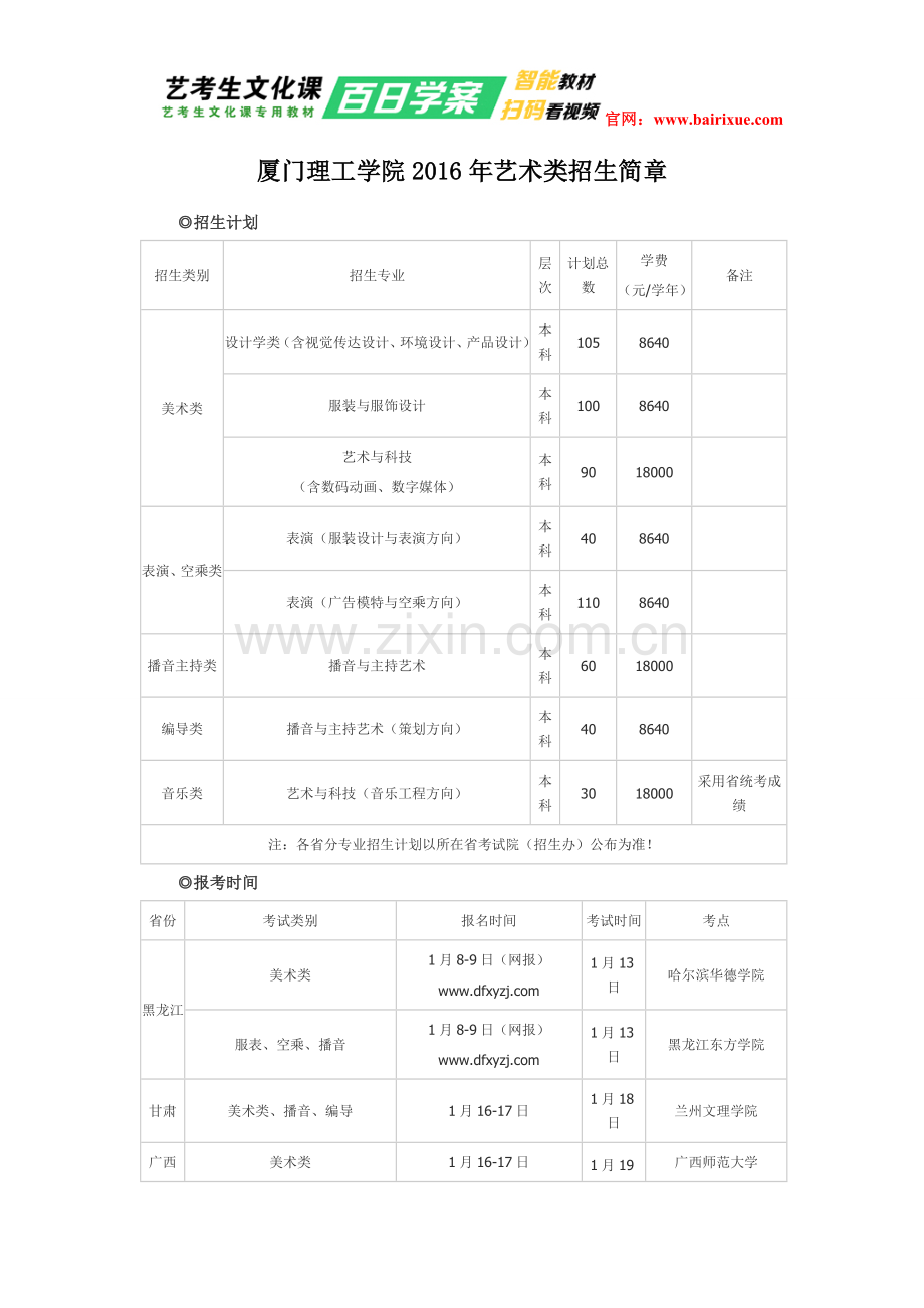 厦门理工学院2016年艺术类招生简章.doc_第1页