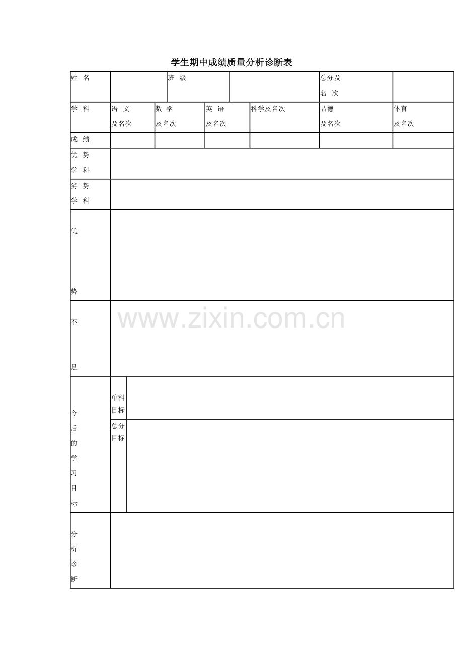 学生期中成绩质量分析诊断表.doc_第1页