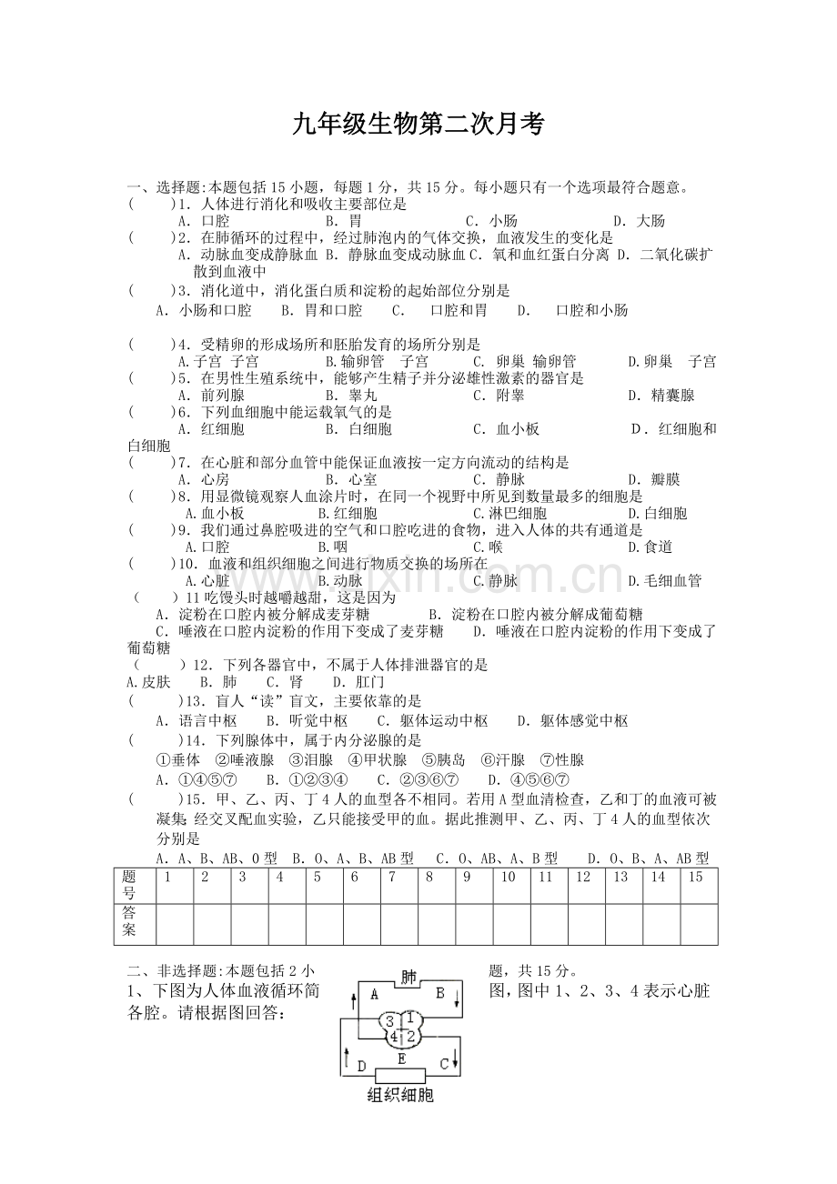 九年级生物第二次月考.doc_第1页