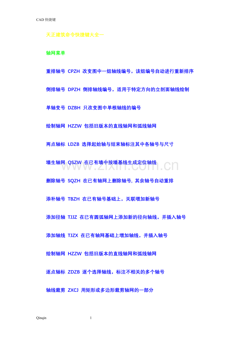 天正建筑快捷键大全.doc_第1页