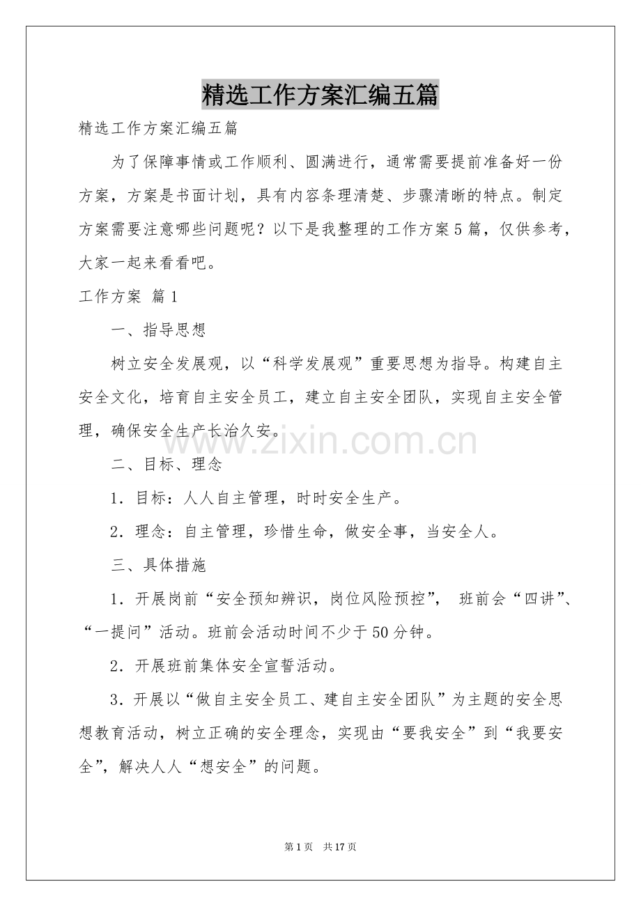 工作方案汇编五篇.docx_第1页