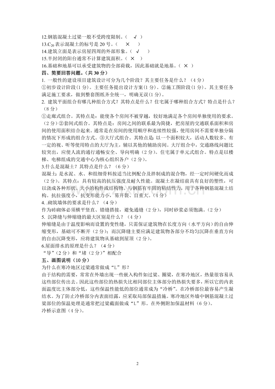 房屋建筑学考试试题(含答案).doc_第2页