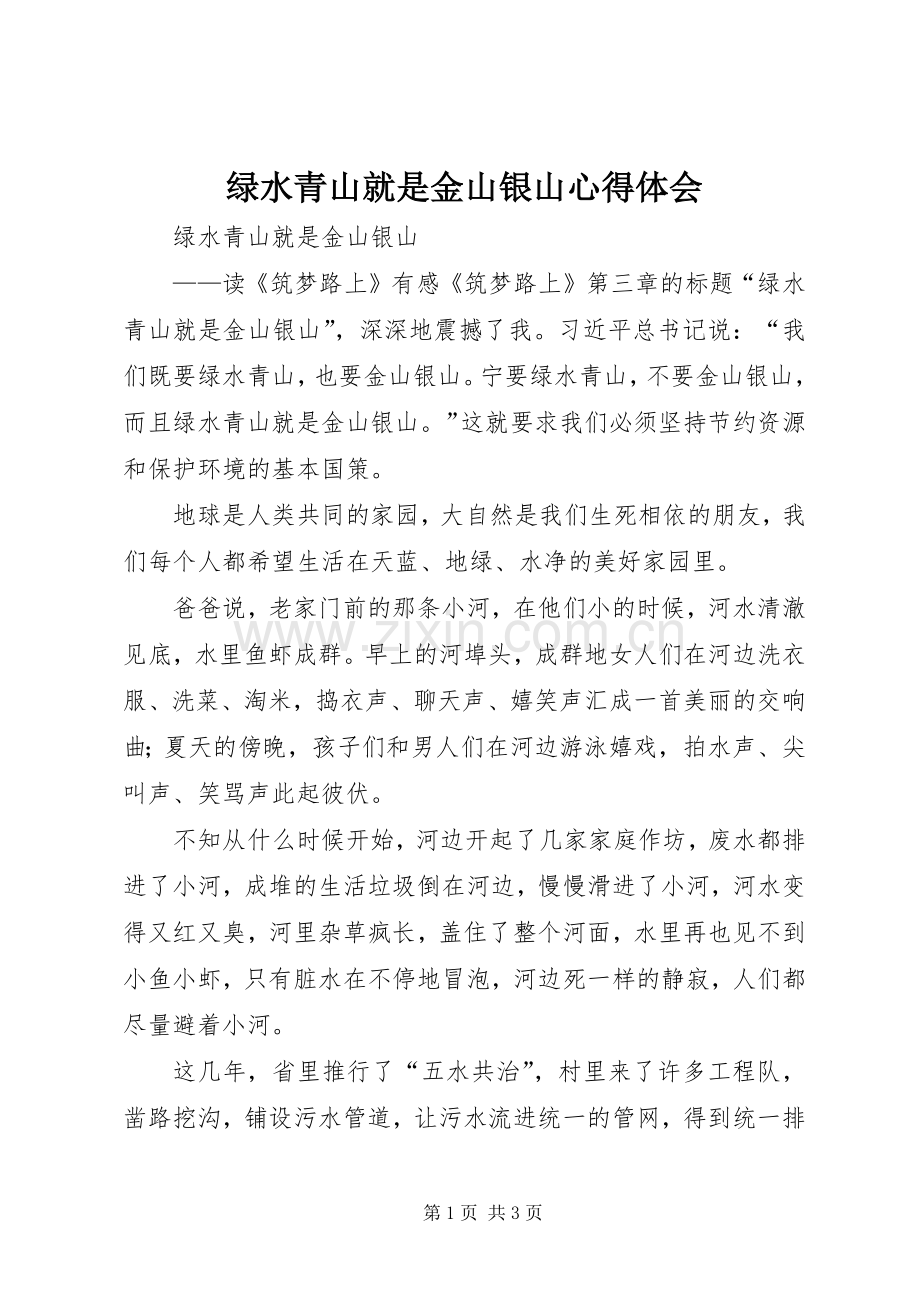 绿水青山就是金山银山体会心得.docx_第1页