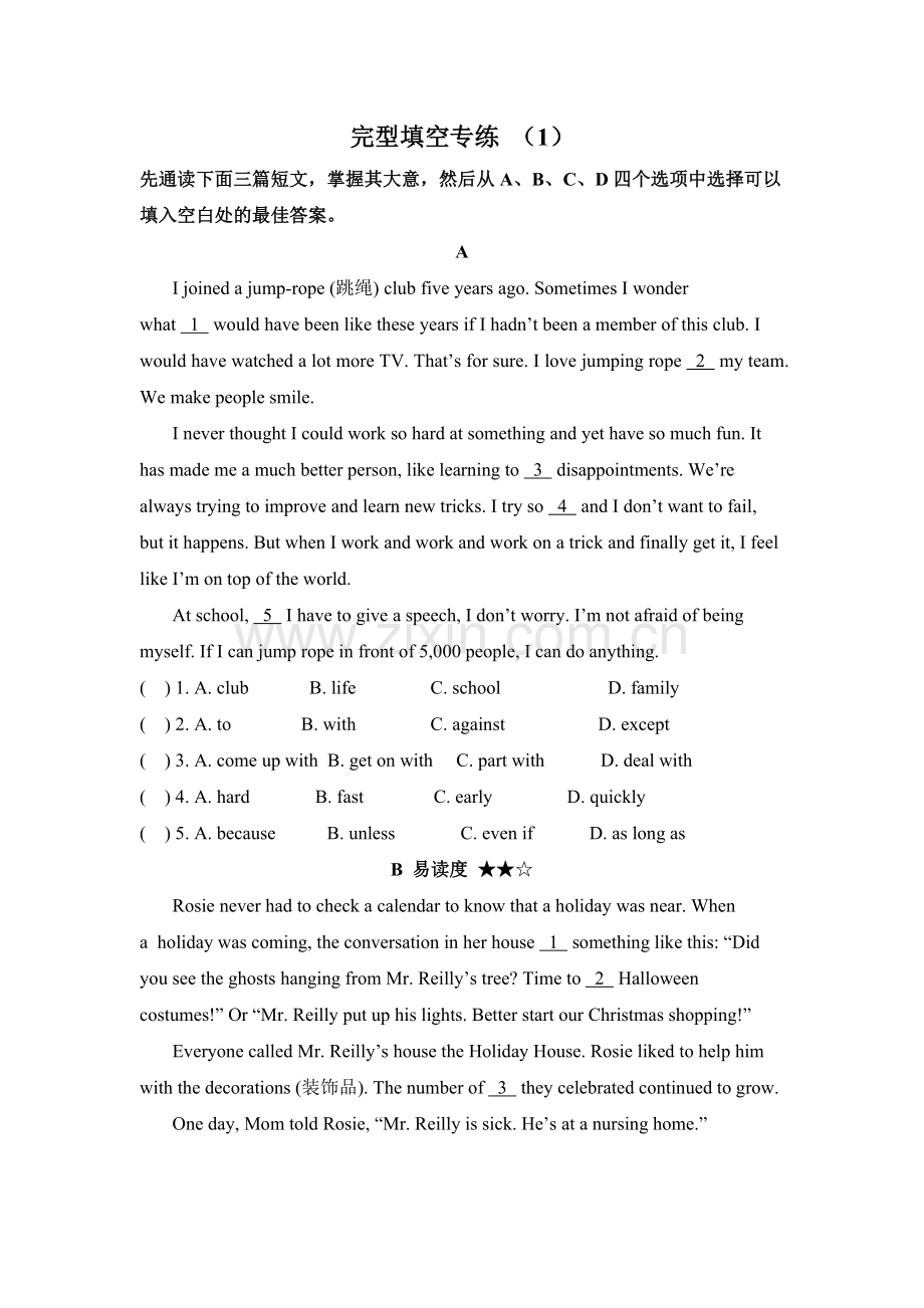 完形填空专练（一）.doc_第1页