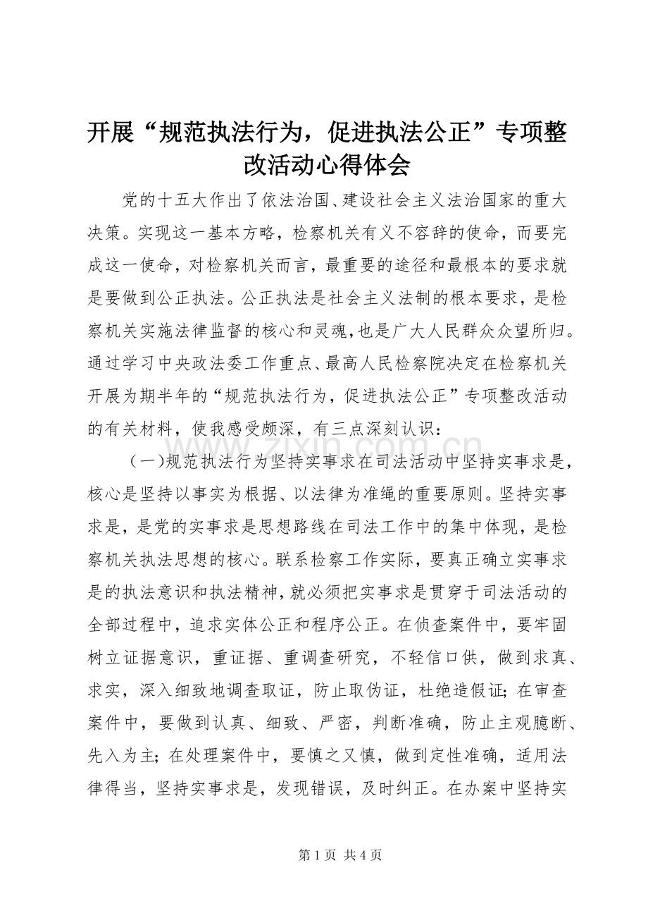 开展“规范执法行为促进执法公正”专项整改活动体会心得.docx_第1页