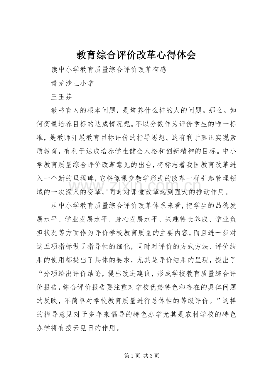 教育综合评价改革体会心得.docx_第1页