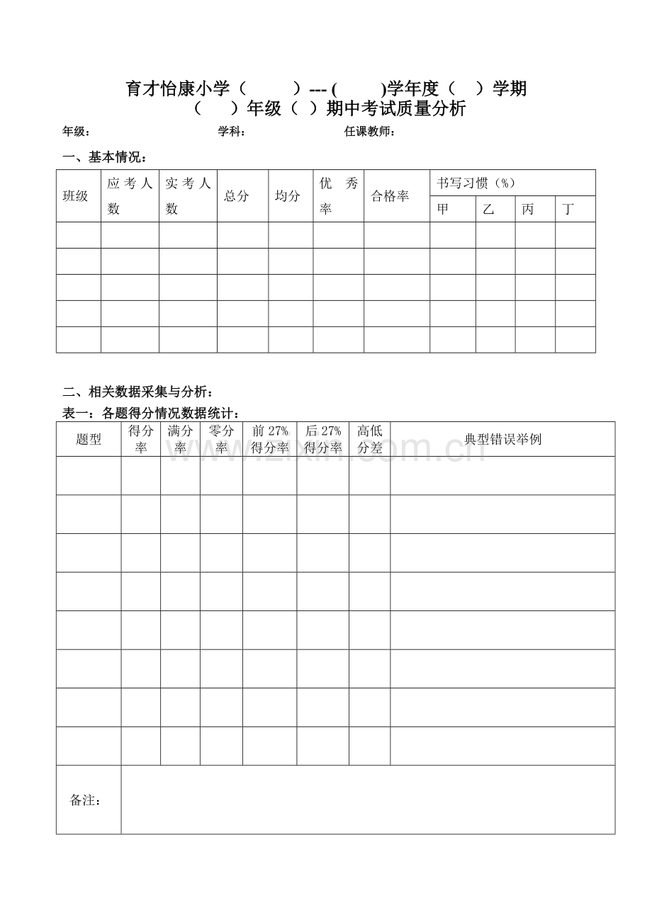 小学生质量分析表.doc_第1页