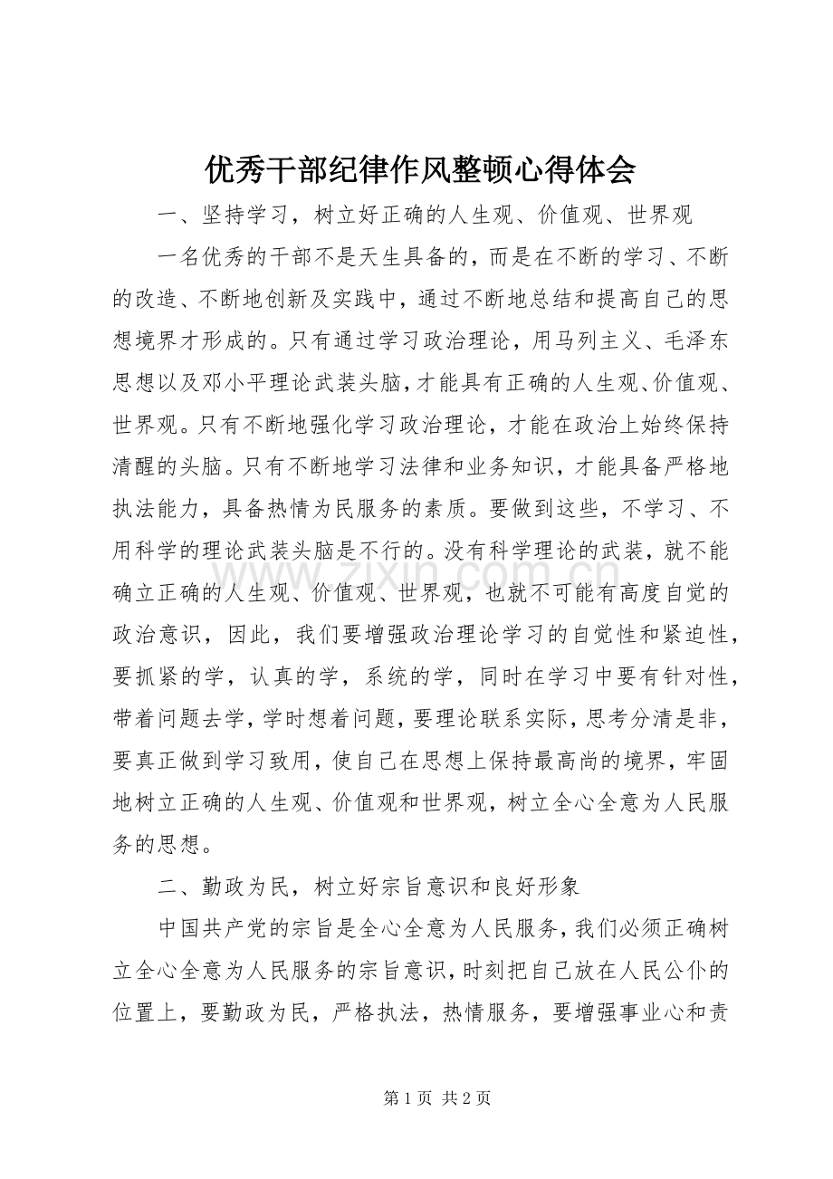 优秀干部纪律作风整顿体会心得.docx_第1页